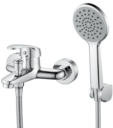 Rehomthy Badewannenarmatur mit Handbrause, Mischbatterie Badewanne Chrom | Wasserhahn Badewanne mit Duschkopf, 1.5m Schlauch, Wandmontage 150mm, Duschset