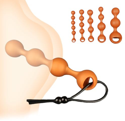 Hmxseu Silikon Analkugeln mit Sperma-Verschlussring Analkette 5 Größen Analplug Butt Plug Gold Analdildo Anus Dilatator Masturbation Sex Spielzeug für Männer und Frauen Profispieler (XL)