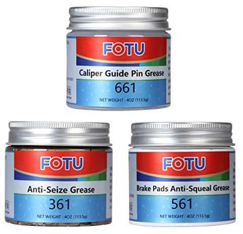 FOTU Brake Grease Kit, 661 Caliper Guide Pin Silicone Grease, 561 Brake Pad Anti-Squeal Grease, 361 High Temperature Copper Anti-Seize Compound, Brake Caliper Maintenance Lubricant Set