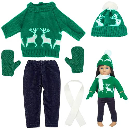 KERANEET Puppenkleider Weihnachten Puppe Kostüm Wichtel Kleidung 5-teiliges Set für Weihnachten Geschenke