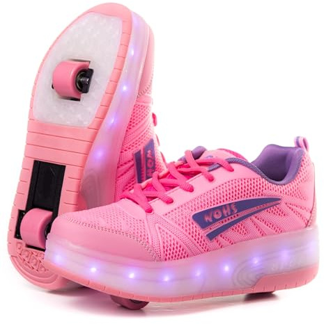 WOHS Turnschuhe mit Zwei Rädern und LED-Leuchten. Wiederaufladbar, 16 Lichteffekte. Automatisches Hinterrad.