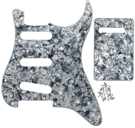 FLEOR 11 Holes SSS ST Style Guitar Pickguard and ST Backplate Set with Mounting Screw for Standard Electric ST Guitar Accessories,4Ply Gray Pearl