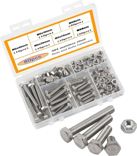 HVDHYY Vis M6 Inox Visserie Tête Hexagonale Assortiment Boulon Ecrou Vis et Écrous Assortiment Kit 80pcs