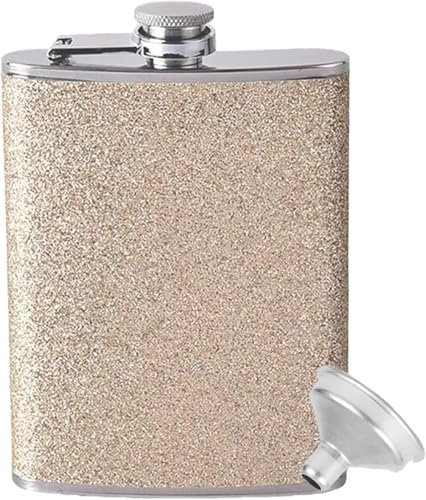 Petaca de acero inoxidable, con embudo, portátil, para senderismo, escalada, pesca, camping (dorado)