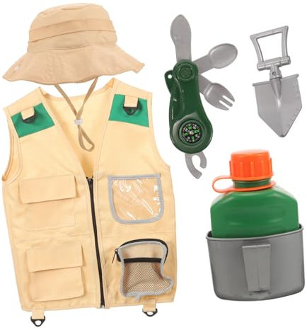 Warmhm Abenteuer Junge Mädchen Weste Hut Schaufel Kettle Und Kompass Für Rollenspiel Outdoor-Abenteuer-Rollenspiel-Kleidung Für Jungen Und Mädchen
