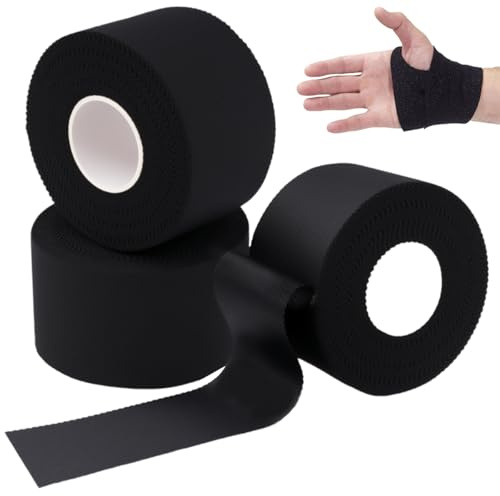 3 rullar sporttejp svart, 3,8 cm x 9,1 m tejp, fotbollstejp, rivbar, tejp, fingertejp, tejp sport svart, allergivänliga tejp, tejp för fotboll, volleyboll, klättring, sport