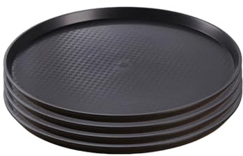 Lot de 4 plateaux de service ronds de 30,5 cm avec surface antidérapante pour la maison, la cuisine, le restaurant, la cafétéria, l'hôtel, le bar (noir, 30,5 cm)