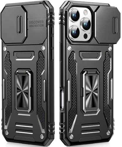 OLHAOMAO Cover per iPhone 16 Pro con Support À 360°,[Anello Magnetico Cavalletto][Copertura Fotocamera Scorrevole] Caso di Protezione delle lenti Militare per iPhone 16 Pro, 6,3,Nero