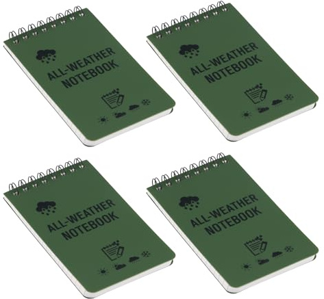 Ziyonix 4 Stück Wasserdichte Notizblock, 3 x 5 Zoll Pocket Notizbuch 100 Seiten, 50 Blatt, Allwetter-Notizblöcke mit Top-Spirale Taktische Steno Blöcken mit Raster für Aktivitäten im Freien Aufnahmen