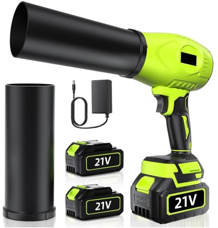 Soplador de hojas con batería, sin escobillas, con 2 baterías de 3000 mAh y cargador, soplador de hojas eléctrico de 30000 rpm, para remove polvo, hojas, agua, nieve