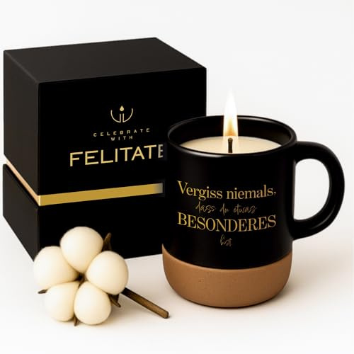 FELITATE Geschenk für Frauen & Männer, 2in1 Duftkerze in Tasse mit Spruch | Vergiss niemals Geschenke zum Geburtstag, Vatertag & Muttertag, Geschenkidee für Kollegen, Freundin, Opa & Oma