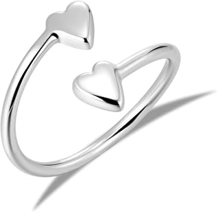 ALEXCRAFT Anillo Corazón Mujer Plata, Anillos de Abierto Ajustable, Anillos Simple Apilable, Hipoalergénico, Acero, Anillo Amistad Pareja, para Mujeres, Niñas y Hombres
