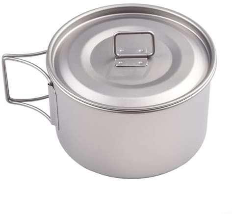 Yuanpgky Bol en titane avec poignée pliable de 450 ml et 600 ml pour camping, randonnée, pique-nique (bol de 600 ml avec couvercle)