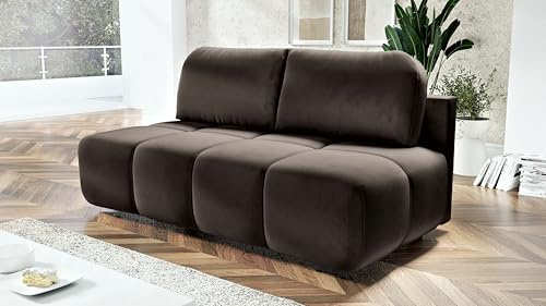 DMSM Emma Schlafsofa, Samt, Dunkelbraun, 195 cm, Ausklappbar mit Bettfunktion und Bettkasten, Modernes Design