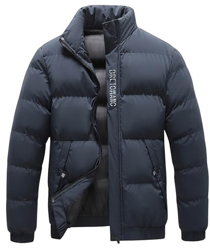 WAZHAKU Chaqueta de invierno para hombre sin capucha, chaqueta acolchada de invierno cálida anorak, monocolor, chaqueta híbrida con cuello alto, parka de invierno, chaqueta gruesa para hombre