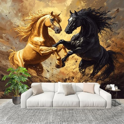 Papel Tapiz 400x280cm Arte Animal De Caballos Decoración De Pared Sala Cuarto Oficina Salón Papel Pintado a Prueba de Humedad Amarillo Fotomural limpiable - Mural de Papel Pintado