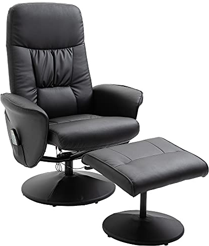 HOMCOM Poltrona Relax Massaggiante con Pouf Poggiapiedi, Reclinabile, Nero