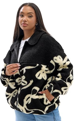 Yours Curve Abstract Print Teddy Fleece Jacket - Women's - Plus Size Curve