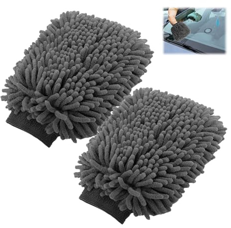 HIAHXC Microfiber Car Wash Mitt Glove 2 Pack,Double Sided Wash Mitt for Car Washing,Super Absorbent & Scratch-Free Cleaning Kit,Microfiber Cars Wash Drying Mitts,Safer Than Sponge & Wash Cloths