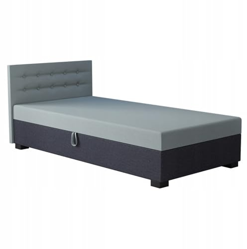 TAPCZANY24 - Boxspringbett Olaf 90x200 cm mit Schaumstoff Matratze | Bett mit Matratze, Polsterbett mit Bettkasten, Gepolstertes Einzel Bett, Schlafsofa - Minze mit Graphit