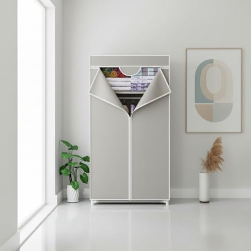 INDE MOBLEKIT | Armario Desmontable de Tela 75x46x160 cm, Ropero Auxiliar con Cremallera y Estructura Metálica, Armario de Tela TNT para Dormitorio, Almacenaje o Mudanzas