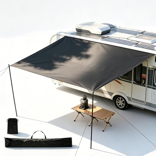 Longzhuo Wohnwagen Sonnensegel Caravan Tarp 4 x 2,4 m | Camping Markise, UV-Schutz 70+, Wasserdicht 5000mm & Doppelkeder (5/7mm) –Vorzelt Markise inkl. Teleskopstangen & Zubehör