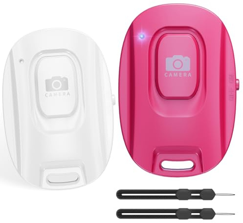 Obturador remoto de cámara Bluetooth 5.2 para teléfonos inteligentes iPhone y Android (paquete de 2), control remoto inalámbrico para fotos y videos, funciona con pilas, correa de muñeca incluida