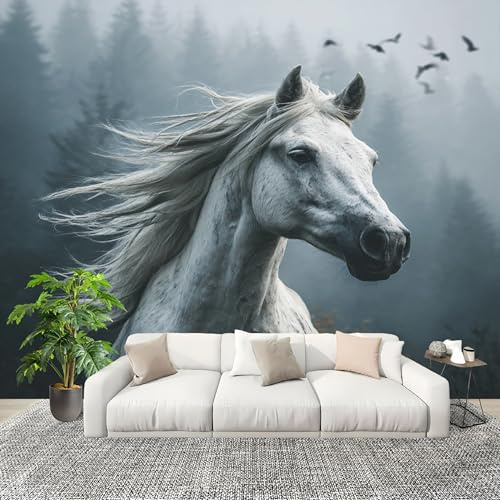 Vlies Fototapete 350x256 cm Tiere WeißEs Pferd Wohnzimmer Schlafzimmer Moderne Wandbilder Wand Dekoration Grau Vliestapete Wandtapete Poster für Kinder Kindertapete