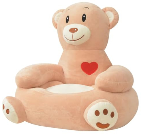 Ordellia Plüsch-Kindersessel Bär Braun Kindersessel aus 100% Polyester Plüsch mit PP-Füllung, 51 x 46 x 50 cm, Anti-Rutsch-Boden für Spielen, Lesen und Entspannen im Kinderzimmer