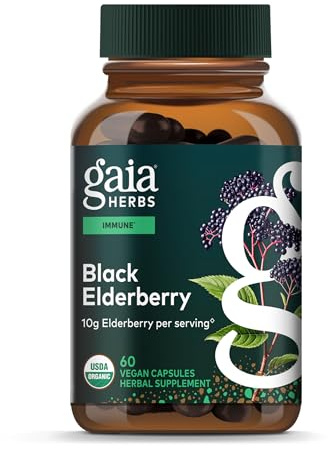 Gaia Herbs Black Elderberry - Daily Immune Support Supplement to Help Support Wellness - with Black Elderberries & Acerola Fruit for Antioxidant Support* - 60 Vegan Capsules (30 Servings)