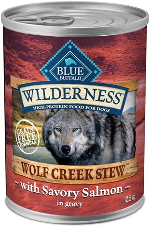 Blue Buffalo Wilderness Wolf Creek Stew High Protein, Natural Wet Food for Dogs, Hearty Salmon Stew in Gravy, 12.5-oz cans, 12 Count