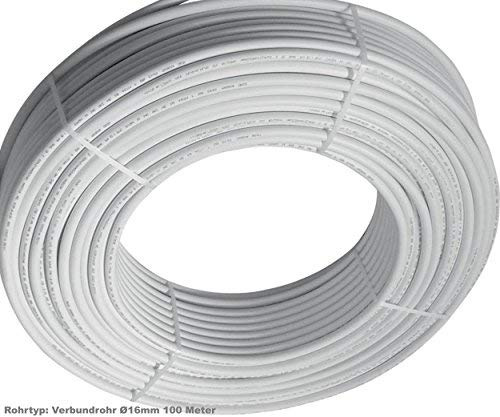 Aluverbundrohr 100 Meter Mehrschichtverbundrohr Verbundrohr 16mm für Heizkörper-Anbindung, Fußbodenheizung, Kalt- und Warmwasser PEX AL PEX Rohr 16x2 1216