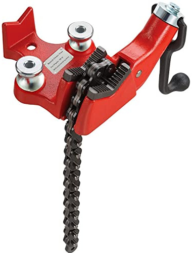 Mophorn Screw Bench Chain Vise 1/8 to 5-Inch Pipe Capacity, Heavy Duty Bench Chain Pipe Vise with Crank Handle, Neoprene-Coated Jaw, Cast Iron Material Ideal for a Variety of Pipes