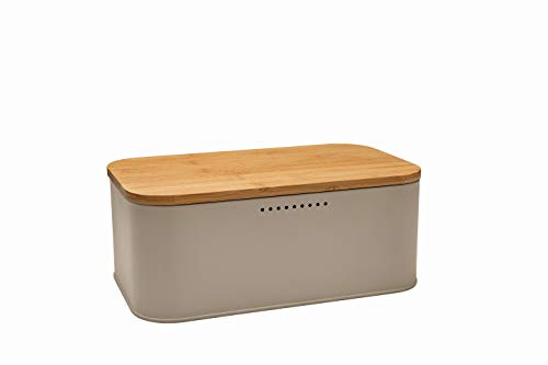 Brandani 53817 Portapane Tortora Metal C/Tagliere Bamboo 30.5X18X12h cm