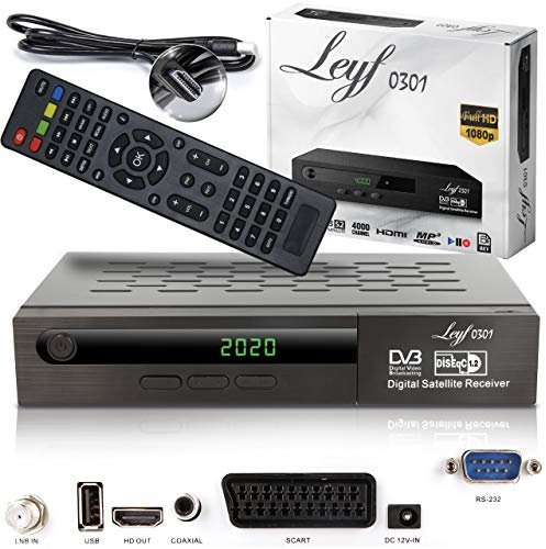 Leyf-0301 - Ricevitore satellitare PVR con funzione di registrazione digitale (HDTV, DVB-S/DVB-S2, HDMI, SCAR, 2 USB, Full HD 1080p) [preprogrammato per Astra, Hotbird e Türksat] + cavo HDMI