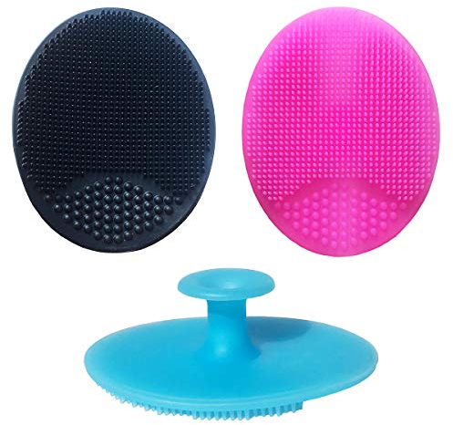 Silicone Face Scrubbers Exfoliator Brush&Baby Bath Brush& Facial Cleansing Brush&baby Cradle Cap Brush&Silicone Massage brush,Suitable for adult facial cleansing and baby bathing (Small-3pcs)