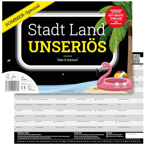 Take It Serious Reisespiel: Stadt Land Unseriös Sommer-Spezial Stadt Land Fluss Partyspiel für euren Urlaub mit 72 lustigen Sommerkategorien. Lustiges Spiel für Jugendliche & Erwachsene. 50 Seiten