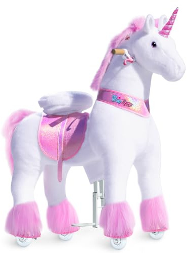 PonyCycle Mechanical Ride On Unicorn Hobby Horse Toy with Wheels Classic Model U Plush Walking Animal Rideable Unicorn for Older Big Kids Ages 7 to adults Indoor Outdoor Riding unicorn Toy Pink Ux502