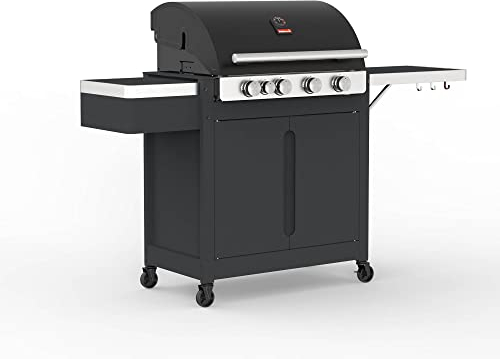 Barbecook Gasgrill-wagen Stella 4311 50MB mit 3 Brenner und Infrarot Seitenbrenner, Wagen mit Türen, schwarz, 174x59x119cm