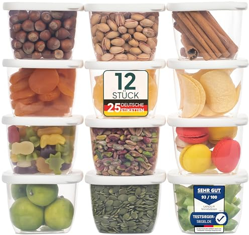 uandu Vorratsdosen mit Deckel Luftdicht Klein 12er Vorratsbehälter Set | Aufbewahrungsbox Küche Aufbewahrung & Organisation | BPA Frei | Küchen Organizer | Vorratsdosen für alle trockenen Lebensmittel