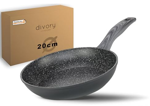 DIVORY beschichtete Bratpfanne – Antihaft beschichtete Pfanne für alle Herdarten – Universalpfanne Spülmaschinen geeignet + Backofenfest und frei von PFOA/APEO (20cm, Graues Holz)