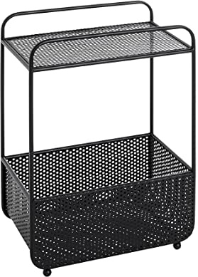 HAKU Beistelltisch schwarz Bartisch mit integrierter Korbablage, Metall in Lochblechoptik - Maße: B 41 cm x H 58 cm x T 25 cm, Style: Modern