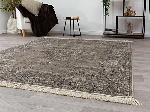 Steffensmeier Kurzflor Teppich Riad | Wohnzimmer | Orient | Pflegeleicht | Vintage Keshan Taupe,Größe: 95x140 cm