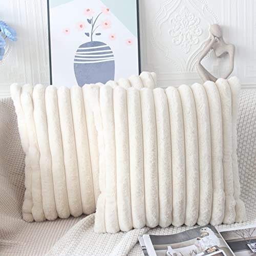 NIULAA Kissenbezug 50x50 Beige Deko Plüschkissen 2er Set | Flauschig Kuschelkissen Kissenhülle Dekokissen Sofakissen Aesthetic Kissen Zierkissen,Stockholm Style Room Decor