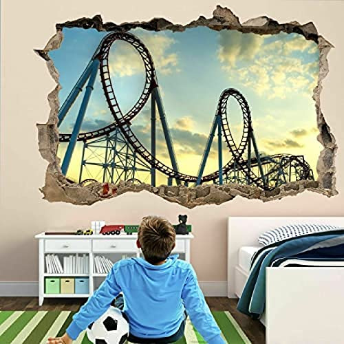 3D Wall Decal Roller Coaster Ride 3D Wall Art Sticker Mural Poster Kids Room Home Decor Fm15 55x80cm