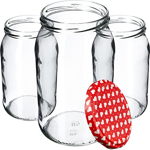 KADAX Lot de 8 grands bocaux en verre 900ml Ø82 – couvercle à vis hermétique, pour conserves, cornichons, légumes lacto-fermentés et confitures maison