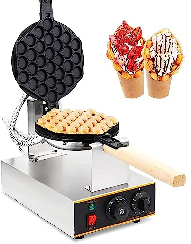 Gofrera comercial de 1200 W, gofrera giratoria, hojaldre de burbujas de huevo con 1 bandeja giratoria de 360 ​​° y asas dobladas, placas antiadherentes fáciles de limpiar, 50-300 ℃ ajustable