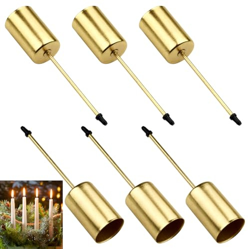 6Pcs Kerzenhalter Gold, Metall Stabkerzenhalter Kerzentüllen Mit Dorn | Kerzenhalter Stabkerze für Adventskranz, Skerzenstecker Adventskranz Vintage zum stecken, für Tischdeko Weihnachten