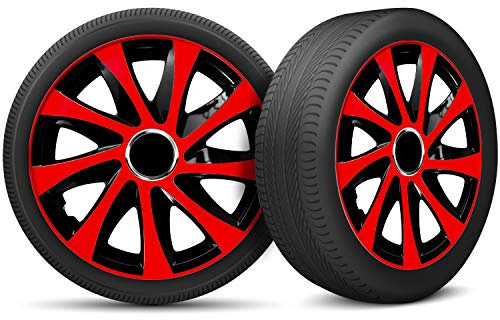 Radkappen 13 Zoll Radzierblenden 4er Set passend für alle Stahlfelgen - Einstellbarer Sicherungsring - Schwarz Rot