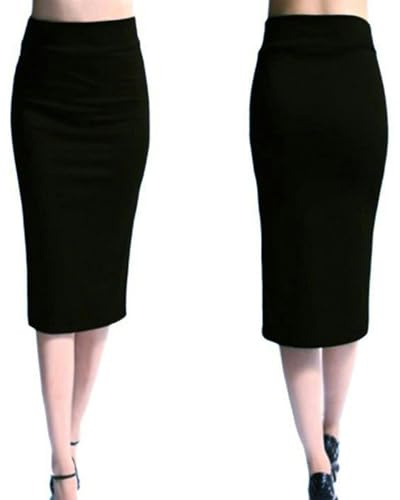 Damen-Bleistiftrock, Neuer Damen-Büro-Stretch-Enger Midi-Rock, Damen-Strickrock mit hoher Taille und mittlerer Wade, XL-Schwarz-L